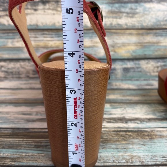 Lucky Brand Zashti Wedge Sandals Size 7.5M Currant Red Suede Womens - Picture 12 of 12